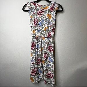LOFT Floral Print Dress Small Sleeveless Ruffle Tie Waist